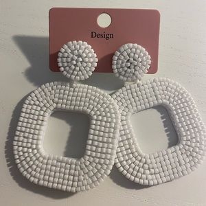 White beaded lightweight statement earrings